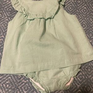 Janie and Jack Green Striped Kids Matching Set